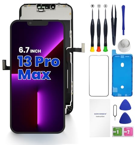 Genverdix Pantalla para iPhone 13 Pro MAX – Reemplazo de Pantalla 3D Touch FHD DIY de 6.7 Pulgadas, Totalmente Compatible con Face ID, Colores Vivos, Alta Resolución.