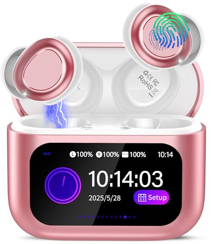 Wireless Sleep Earbuds with Smart Touch Screen, Bluetooth 5.4 Headphones In Ear with ENC Noise Cancelling Mic, 48H Sleep Headphones with 5 EQ Modes, HiFi Stereo IP7 Waterproof Mini Ear Buds, Pink