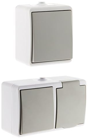 Zenitech - Interrupteur va-et-Vient + Interrupteur va et Vient et Prise 2P+T - étanches IP54 - Gris Clair