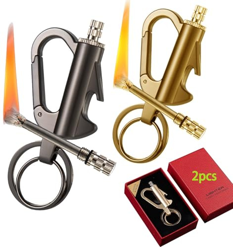 Lot de 2 allumettes permanentes, Porte-clés en métal, briquets à Silex, allumettes for Camping en Plein air, Survie d'urgence(Black+Gold)