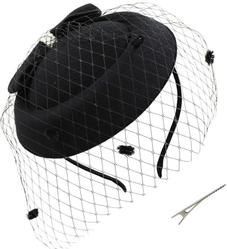 Bibi, fascinateur rétro des années 1940 avec nœud papillon à clip latéral, chapeaux en voile, bandeau en gaze pour femme, fête de thé, mariage, fascinateurs pour femmes, fascinateurs pour