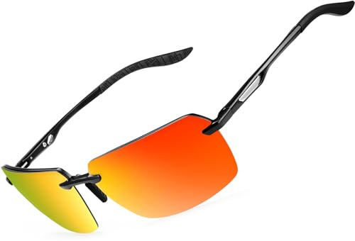 Bircenpro Classic Polarised Sunglasses for Men: Rimless UV Protection Sun Glasses with Al-Mg Frame for Driving Traveling