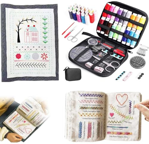 SansRealmL Libro di Punti da Ricamo, Set Ricamo per Principianti, Portatile con Istruzioni Passo-Passo, Include Modelli & Strumenti per Cucire, Ideale per Adulti & Appassionati di Hobby Creativi