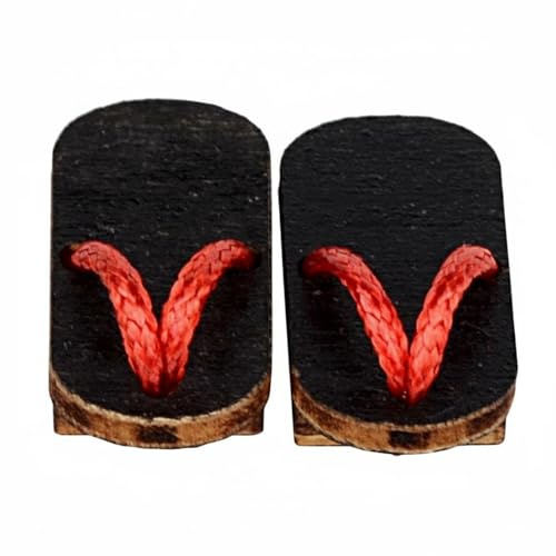 MotiveTech Japanische Holzclogs für Puppen Echtholz OB11 Puppensandalen Japanischer Stil BJD Puppenschuhe für Puppensammler, Puppenfotografie, Puppenausstellung , Schwarz+Rot Faden