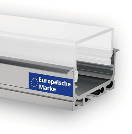 INNOVATE E-24 Wide LED Einbauprofil 2m 1 Stück [26.8x11.7mm Aluprofil Silber Diffusor Halbhoch Milchig] Aluprofil für LED Streifen 2m I Indirekte Beleuchtung Unterbauleuchte Küche I LEDs Wohnzimmer