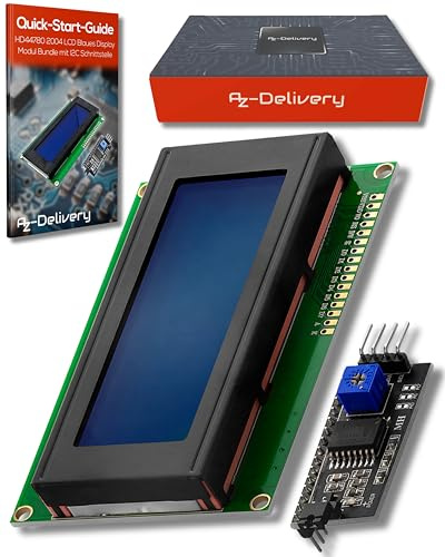 AZDelivery HD44780 2004 LCD Display Bundle Blau 4x20 mit weißen Zeichen mit I2C Schnittstelle kompatibel mit Arduino und Raspberry Pi inklusive E-Book!
