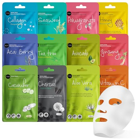 CÃlavi Celavi Collagen ansiktsmask (12 ark) klassisk koreansk hudvård | Lys upp återfuktande strama åt huden | Minska mörka fläckar och cirklar | bleka ljusa balanspigment