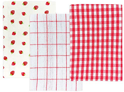 Wrapables® Geschirrtücher aus 100% Baumwolle, 3 Stück, rote Erdbeeren
