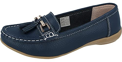Jo & Joe Love Leather Nautical Womens Flat Shoes Navy 6 UK