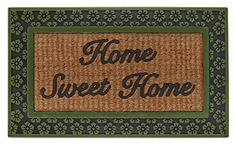 Relaxdays Fußmatte Home Sweet Home, 45x75 cm, Fußabtreter Blumen, Gummi & Kokos, rutschfest, innen & außen, grün/Natur
