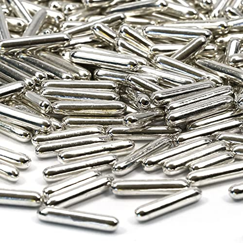 Streusel Glück Zaubersticks Macaroni silber metallic 180g - silberne Zuckerstreusel Rods Zuckerdekor Sprinkles Tortendeko Deko für Cupcakes Muffins Torte Kuchen Geburtstag Hochzeit Weihnachten Party