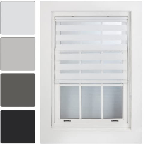 FURNISHED Day and Night Roller Blinds - Zebra Blind Dim or Translucent Vision Roller Shades for Windows and Doors - Dual Layer Fabric, White, 100W x 165H cm