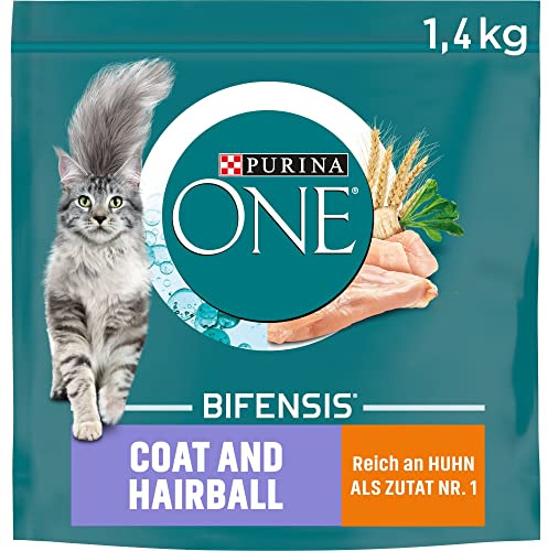 PURINA ONE BIFENSIS Coat & hårboll kattmat torr, rik på kyckling, 6-pack (6 x 1,4 kg)