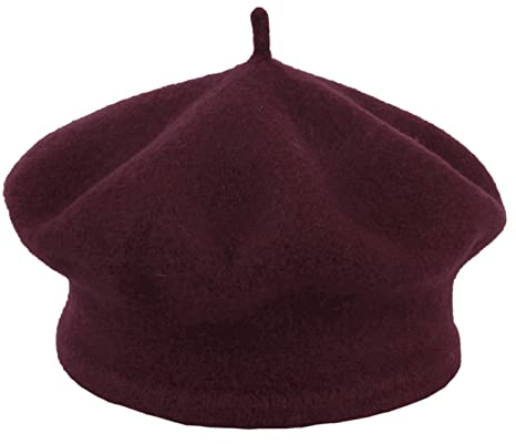 JK Home Girls Classic Vintage Wool Beret Hat - French Style Warm Solid Color Artist Beanie Cap, Autumn Winter Soft Kids Painter Hats One Size Burgundy