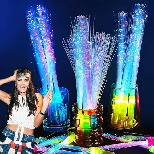 Leuchtwedel,20 Stück LED Leuchtstab Glasfaser, Leuchtstäbe Knicklichter Partyzubehör,3 Modi Bunt blinkende LED-Leuchtstäbe, Leuchtstab Kinder, Party Mitgebsel Kindergeburtstag für Weihnachten (B)