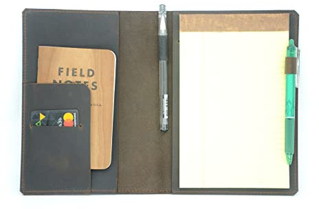 JJNUSA Ledereinband, kompatibel mit Tops The Legal Pad Schreibblöcken, 12,7 x 20,3 cm, Legal Rule, Notizbücher, Used-Look, echtes A5-Leder, Dunkelbraun