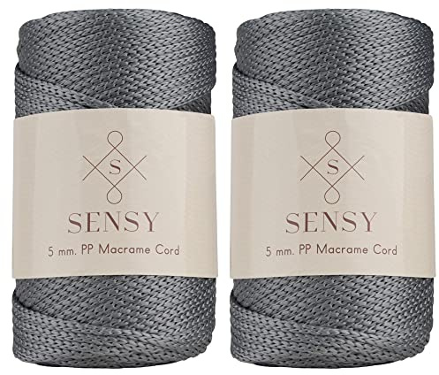 S Sensy 5mm - Premium Polypropylene Macrame Cord, 2 Skeins, Gray, 104 Yards