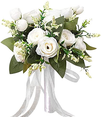 Flower Bouquet, Bridesmaid Flowers, Bride Bouquets for Wedding, White Artificial Flowers for Wedding Party Supplies Home Decor