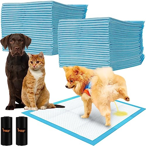 Purlov Trainingsunterlagen für Hunde 60 x 60 cm 50 Stück + 2 Beutel Inkontinenz Bettunterlage für Tiere - Hundezubehör und Welpen - Hundeklo für Zuhause 21600