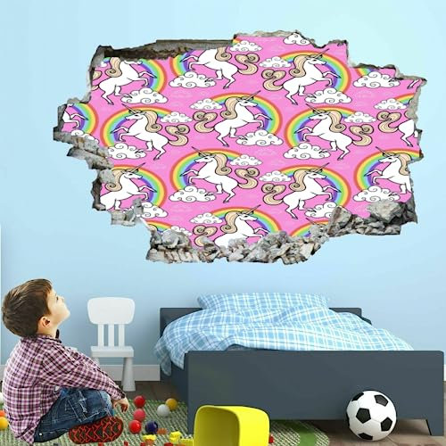 3D-Wandaufkleber | Cartoon-Pferd-Kunst-Vinyl-Dekor-Aufkleber | Regenbogen abnehmbar | Abziehen und aufkleben | Gebrochene Bordüre für Mädchen und Jungen, Schlafzimmer, Kinderzimmer, Zimmerdekoration