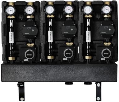 ENVIRON- 3er Modulverteilergruppe 3 Pumpengruppen auf Verteilerbalken [gemischt/ungemischt wählbar] | 3 Wege Mischer Stellmotor DN25 Umwälzpumpe Heizung (3x ungemischt | Pumpe 180mm)