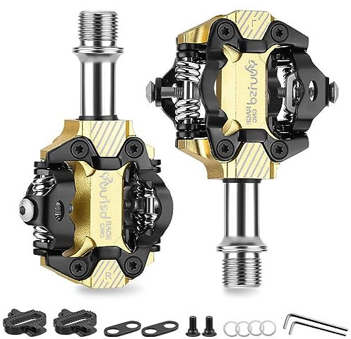 MIRODO SPD Selbstsichernde Fahrradpedale 9/16 Zoll Universelle Fahrradpedale Aluminium-CNC-Pedale Mit Abgedichtetem Lager Leicht, Entworfen for MTB-Rennradpedale (Color : Gold)