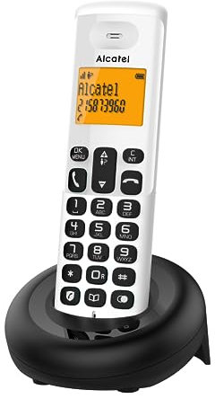 ALCATEL E160 - Telefono Fisso Cordless DECT - Design Compatto - Grande Display Retroilluminato - Funzione Blocco Chiamate Indesiderate - 3 Memorie Dirette - Bianco