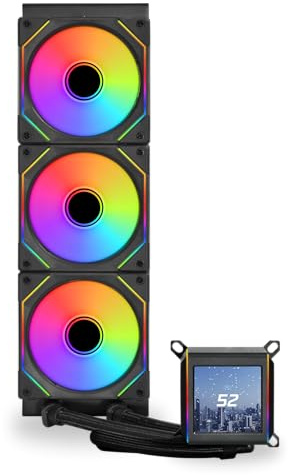 Lian Li Galahad LCD AIO CPU-Kühler, Hochleistungs-ARGB-Lüfter, LCD-Bildschirm, 45-Grad-Anschlüsse, Asetek-Pumpe der 8. Generation, 280mm, Schwarz