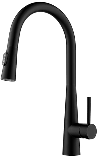 CECIPA Wasserhahn Küche Schwarz, Küchenarmatur mit Brause Ausziehbar Armatur, Mischbatterie Küche mit 3 Strahlarten 360° Schwenkbar, Spültischarmatur Schwarz aus Edelstahl