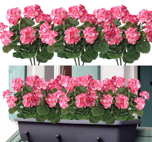 Dremisland 3 Pack Artificial Geranium Flowers for Outdoors Fake Geranium Silk Flowers Outdoor UV Resistant Garden Plants Bush Faux Flowers for Home Wedding Table Centerpieces Decor(Pink, 3Pack)