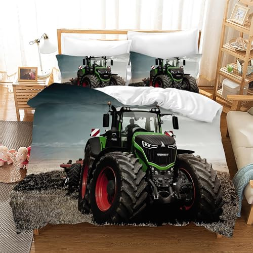 Leleyouzer Traktor Kinder Bettwäsche-Set +2 Kissenbezug 50×75 cm,Kinder Jugendliche Jungen Traktor Bettwäsche,Weiche Mikrofaser-Bettwäsche mit Reißverschluss (Traktor 2, 135×200 cm)