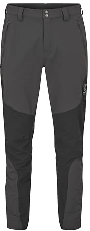 Rab Men's Torque Mountain Pants - Durable Softshell Active Trousers for Hiking, Trekking, & Climbing - Anthracite/Black - 36/32 Inseam