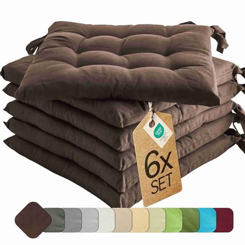 etérea Basic Sitzkissen 40x40 cm 6er Set mit Bändern Indoor Outdoor Braun | Mit Bändern · Fest gepolstert · Indoor & Outdoor · 30°C waschbar · 55% Baumwolle, 45% Polyester · OEKO-TEX Made in Green