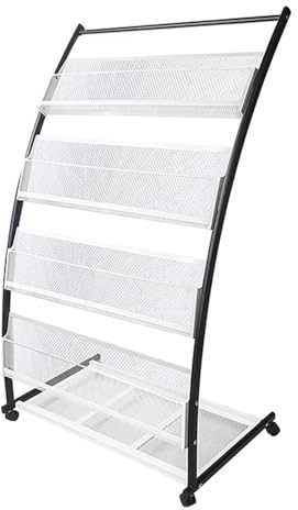 TUKA-i-AKUT Bodenständer Prospektständer mit 4 Regalen + Rädern, Bodenstehender Literaturpräsentationsständer Broschürenhalter Zeitschriftenständer Literaturhalter aus Edelstahl, 60x40x113CM TKD8692