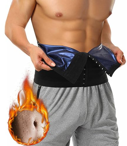 Bauchweggürtel Herren, Schwitzgürtel Zum Abnehmen Fettverbrennung Bauchkontrolle Korsett Verstellbarer Sauna Schweißbauchband, Herren Waist Trainer Schweißgürtel,S/M,Blue