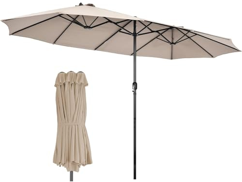 HESHEQ Strandschirm groß 455 * 245cm Gartenschirm UV Schutz 50+ Windsicherung mit Kurbel Balkon Garten Balkonschirm Großflächiger Sonnenschirm for Garten, Balkon und Terrasse