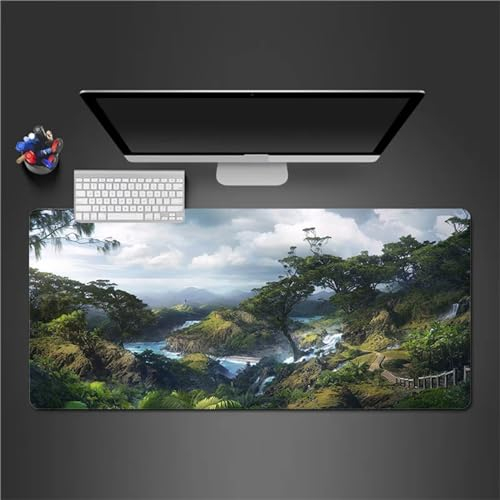 Mauspad XXL, 900x400x2mm Große Berglandschaft Gaming Mauspad, rutschfest Schreibtischunterlage, Waschbares Mousepad mit Vernähte Kanten für Gamer PC Maus und Tastatur