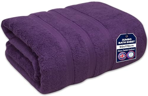 Towelogy Jumbo Bath Sheet 90x170cm 100% Egyptian Cotton Zero Twist Fast Drying Hotel Quality XL Bath Towels | Oeko-Tex Certified (1, Aubergine Purple)