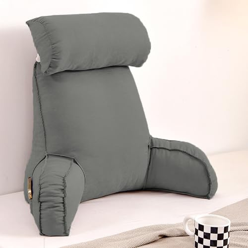 Großes Lesekissen für Sofa, Stuhl, Bett, Armkissen, Kuschelkissen mit Lendenwirbelstütze, Rückenlehne, Lounge-Kissen mit Taillenkissen, Rückenstützkissen zum Lesen, 75 x 40 x 55 cm, Grau