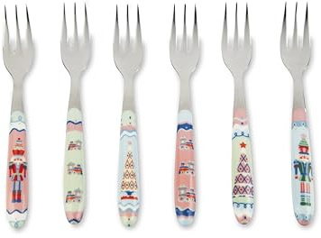 Excelsa Xmas Sweet Pastels Set 6 Forchettine per Dolci, Acciaio Inox, Cm. 15, Decoro Natalizio