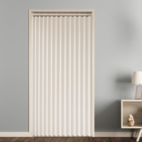 Momooda Türvorhang Blickdicht Magnetische, Beige, 100x190cm | Raumteiler Türvorhang Thermo, Kälteschutz Faltvorhang für unsichtbare Türen und Schränke mit Haken, 1 Stück, 220g/m²