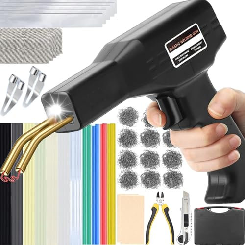 220W Kunststoff Schweißgerät, 2-in-1 kunststoff Schweißen Maschine mit 800PCS Schweißnägel (6-Modelle), Auto Stoßstange Reparatur Set mit 56pcs Schweißstäbe, benutzt für Kunststoff schweißen(schwarz)