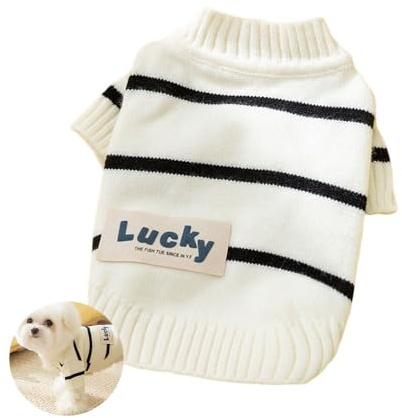 FANSU Hundepullover Kleine Hunde, Gestreifte Strickjacke Hunde Pullover Waschbar Hundepulli, Strick Pullover Hunde Shirt Wärme Hunde Pullis Strickpullover für Corgi Dackel (XS,Schwarz Weiß)