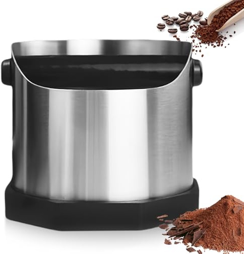 Bac à Marc de Café 1600ml en Acier Inoxydable - Boîte à Marc de Café/Porte-Filtre avec Knock Box Intégré - Récipient Professionnel pour Élimination Facile du Marc Humide (Argenté)