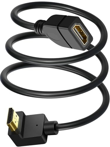 SAISN HDMI Extension Cable Up Angle 1.5 Feet 4K HDMI Extender Cable Male to Female Adapter Cord 90 Degree HD Video Converter Short Wire for Monitor, Laptop, Projector, HDTV