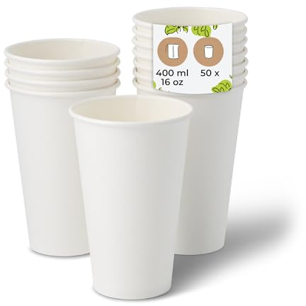 BIOZOYG Gobelet en carton 50 pièces 400 ml / 16 oz, 90 mm - Gobelets jetables pour café - Gobelets en carton pour boissons chaudes - Alternative aux gobelets en polystyrène, gobelets en papier