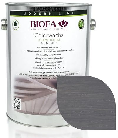 Biofa Colorwachs farbig 20871, 54 Farben, Holzwachs Holzschutz, lösemittelfrei, Holzfarbe Innen (Quarzgrau 2,5L)