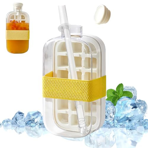 Bottiglia per Cubetti di Ghiaccio, 2 in 1 Ice Cube Bottle per cubetti di ghiaccio, Bevuta Direttamente, Facile Trasportare, Stampo Ghiaccio, Adatta per Succhi, Caffè, Whisky, Bevande 800ML, Bianco