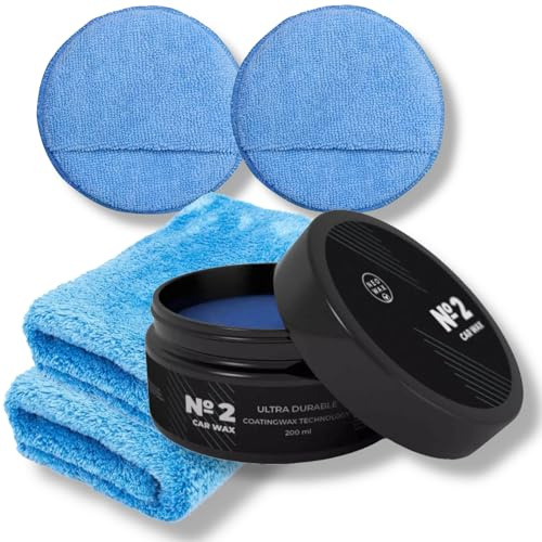 NEOWAX No.2 Coating Wax Car Wax Autowachs Versiegelung Set | Lackschutz Autowachs | wasserabweisende Lackvesiegelung mit 2 Mikrofaser Poliertücher & 2 Mikrofaser Applikatoren 200ml