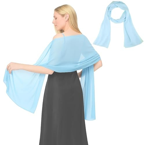 Maxmoc Stola pour Femme, Écharpe en Mousseline, Élégante Stola pour Robe de Soirée, Foulard Léger Multifonctionnel pour Robes de Soirée, Robes de Mariée, Été, Mariage (200 X 70 cm), bleu clair, taille